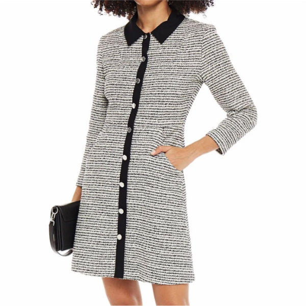 MAJE Black/Cream Tweed Style Long Dress/Coat Size M