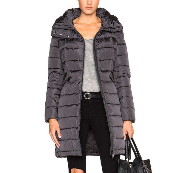 MONCLER Grey Quilted Long Puffer Size 1