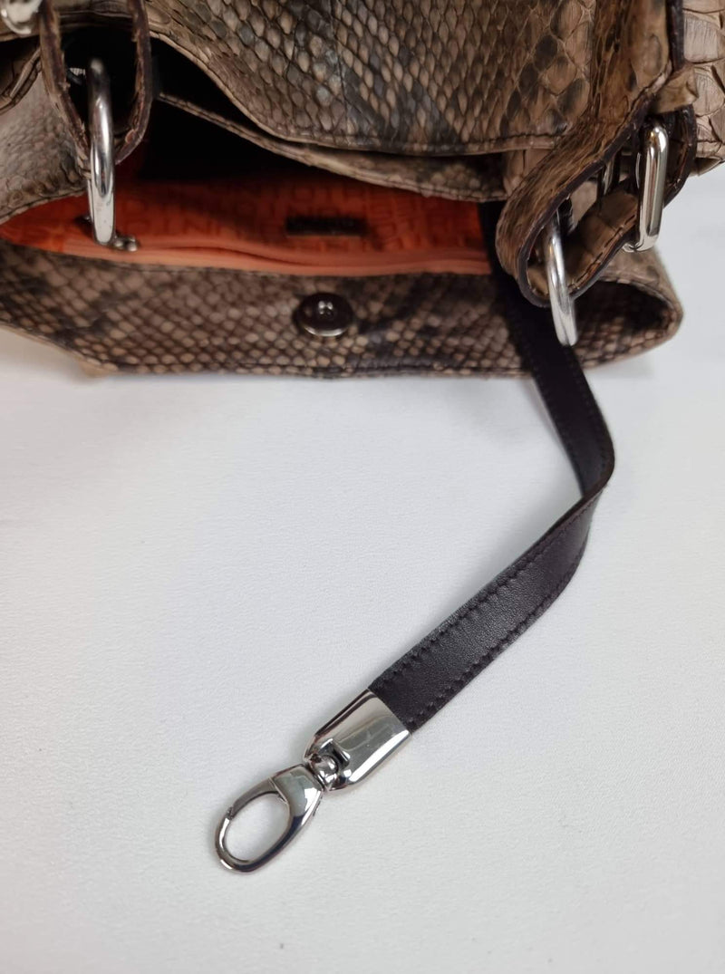 PUNTOTRES Genuine Leather Snake Skin Bucket Hand Bag