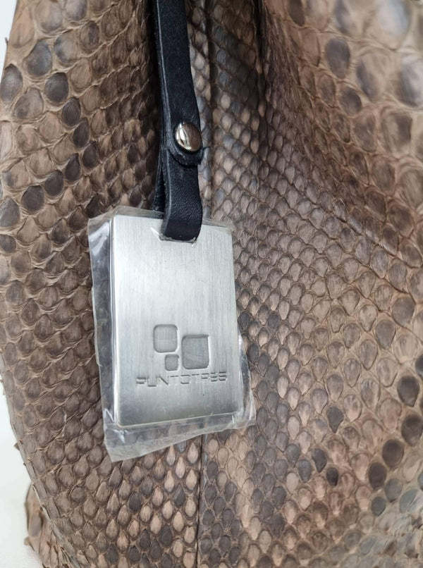 PUNTOTRES Genuine Leather Snake Skin Bucket Hand Bag