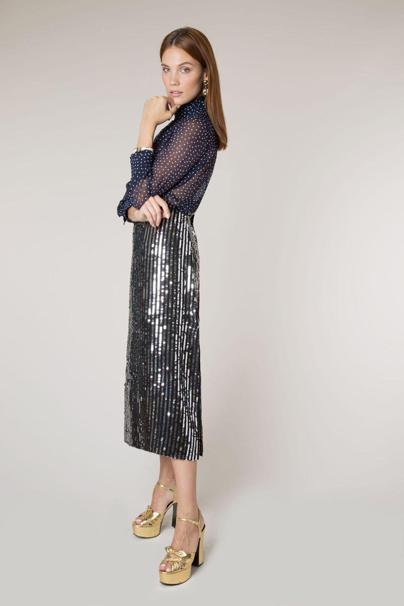 RIXO Sequin Silver/Black Skirt
